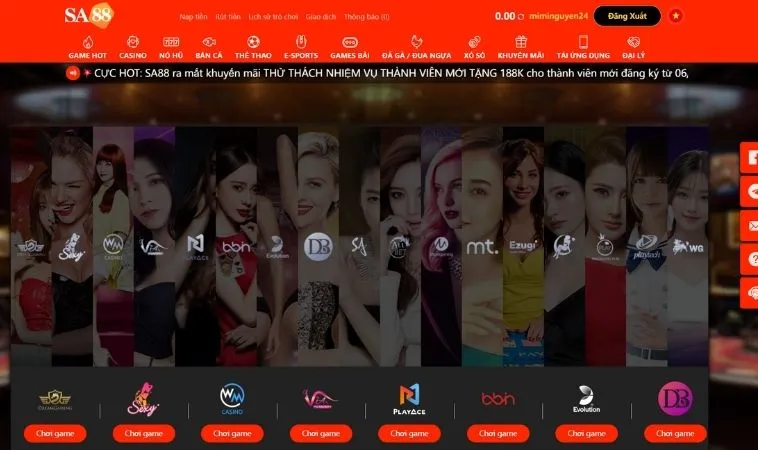 Sảnh Casino Online Tại SA88 hợp tác với các nhà cung cấp game live casino hàng đầu